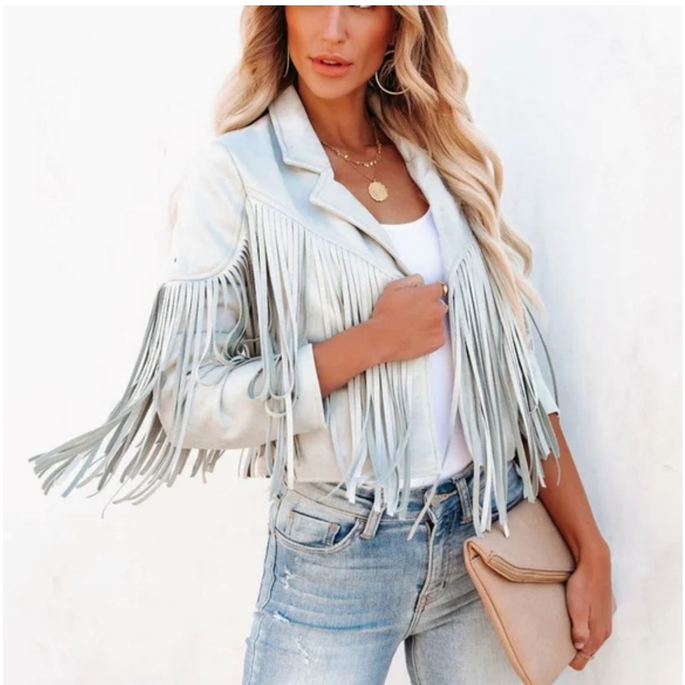 VICI Fringe Cropped Faux Suede Jacket Size L